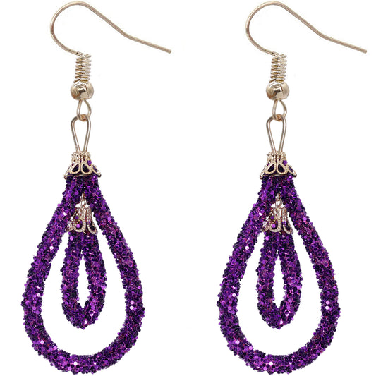 Purple Sequin Confetti Double Teardrop Hoop Earrings