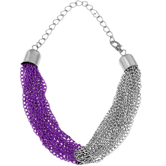 Purple Silver Multi Line Chain Bracelet