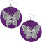 Purple Silver Wooden Butterfly Dangle Earrings