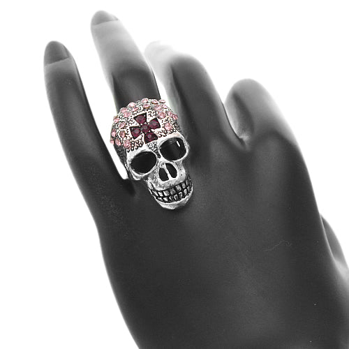 Purple Rhinestone Skull Cross Adjustable Ring