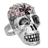 Purple Rhinestone Skull Cross Adjustable Ring