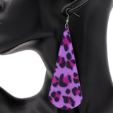 Purple Leopard Print Long Teardrop Acrylic Earrings