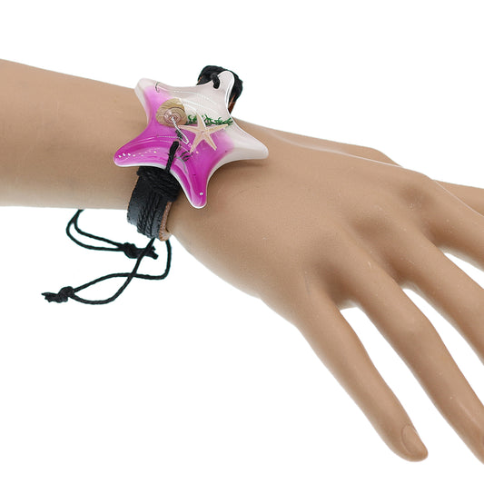 Purple Starfish Faux Leather Adjustable Bracelet