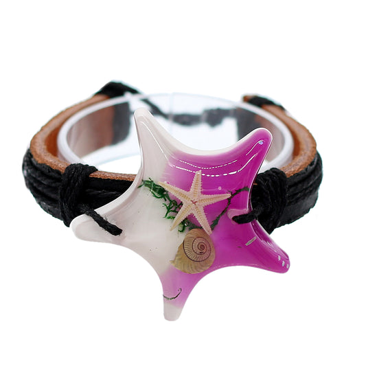 Purple Starfish Faux Leather Adjustable Bracelet