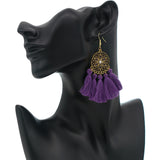 Purple Tassel Fringe Mandala Dangle Earrings