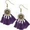 Purple Tassel Fringe Mandala Dangle Earrings