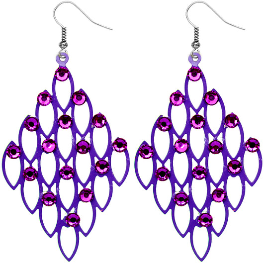Purple Studded Rhinestone Cutout Mini Earrings