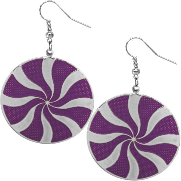Purple Swirl Round Metal Earrings