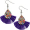 Purple Faux Gemstone Teardrop Tassel Fan Earrings