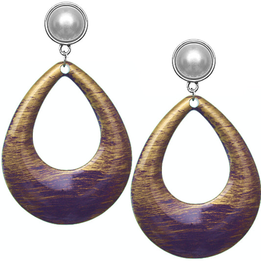 Purple Teardrop Brush Textured Clip-On Earrings