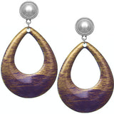 Purple Teardrop Brush Textured Clip-On Earrings
