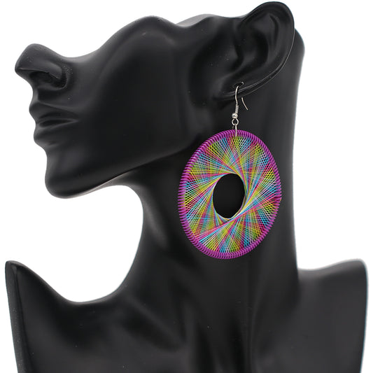 Purple Multicolor Woven Thread Earrings