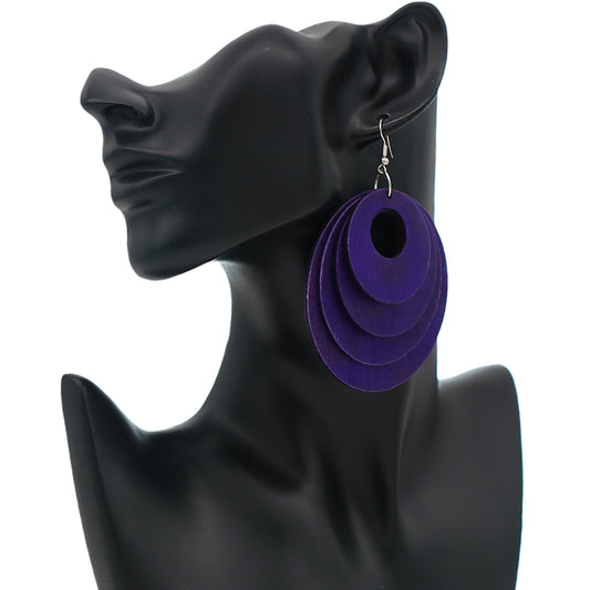 Purple Layered Wooden Dangle Earrings