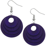 Purple Layered Wooden Dangle Earrings