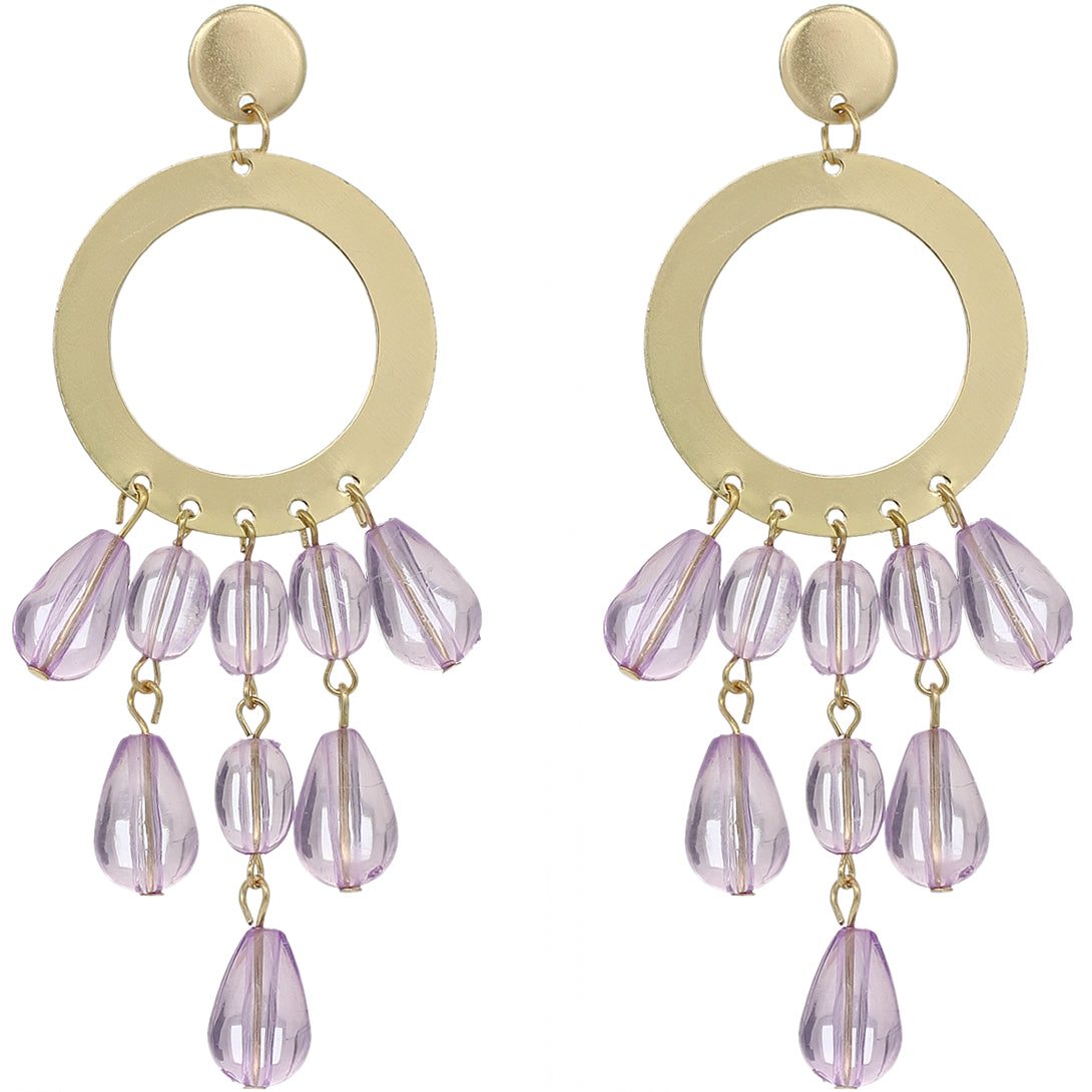 Purple Transparent Beaded Hoop Dangle Earrings