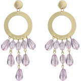 Purple Transparent Beaded Hoop Dangle Earrings