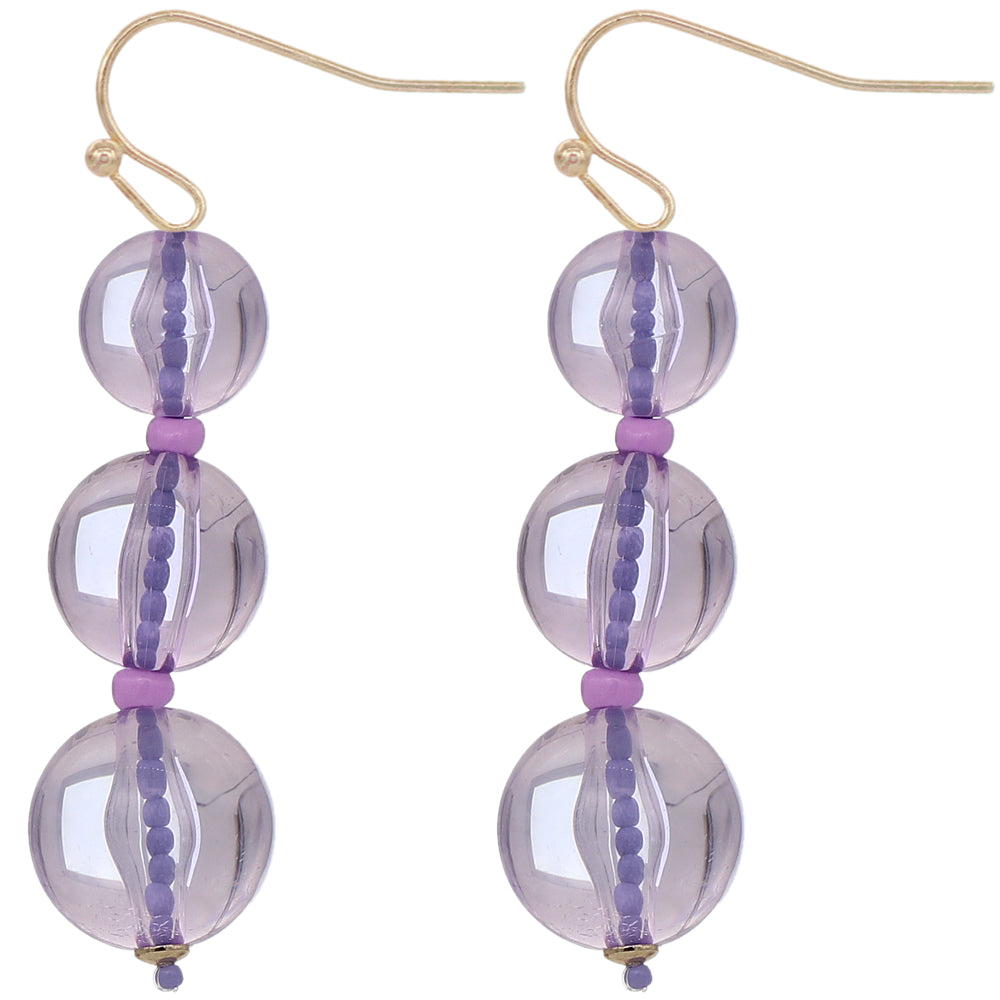 Purple Transparent Triple Ball Drop Earrings