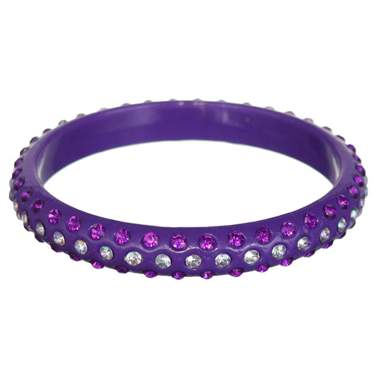 Purple Triple Row Rhinestone Bangle Bracelet