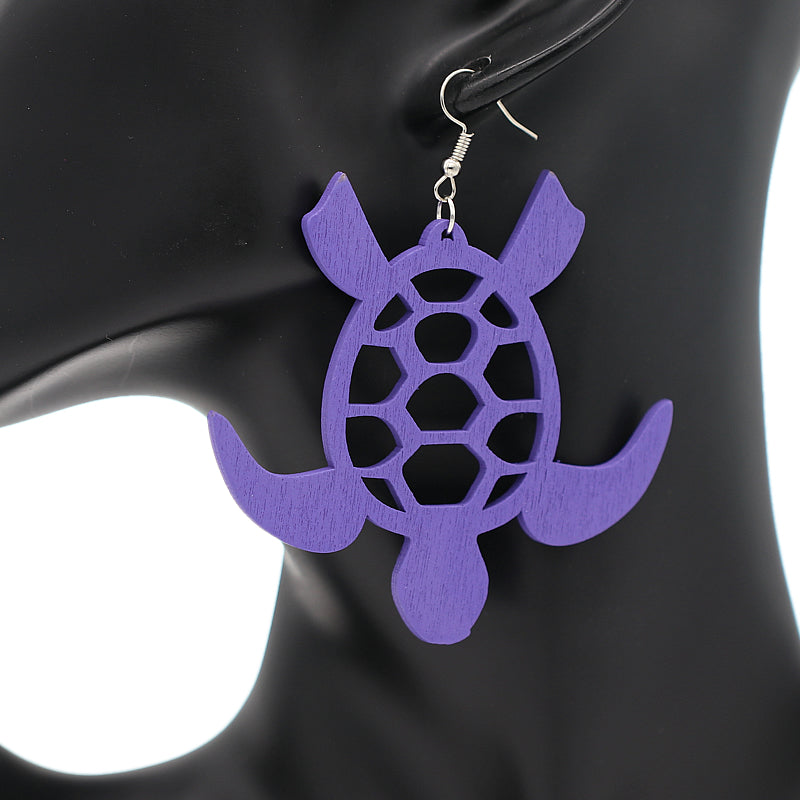Purple Sea Turtle Wooden Earrings
