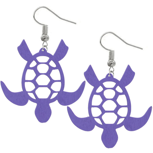 Purple Sea Turtle Wooden Earrings