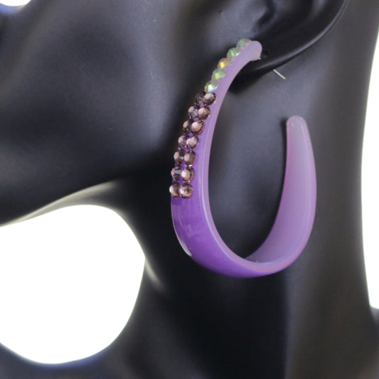 Purple Two Tone Rhinestone Hoop Earrings