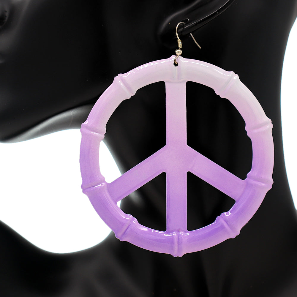 Purple Two Tone Large Peace Sign Metal Earrings