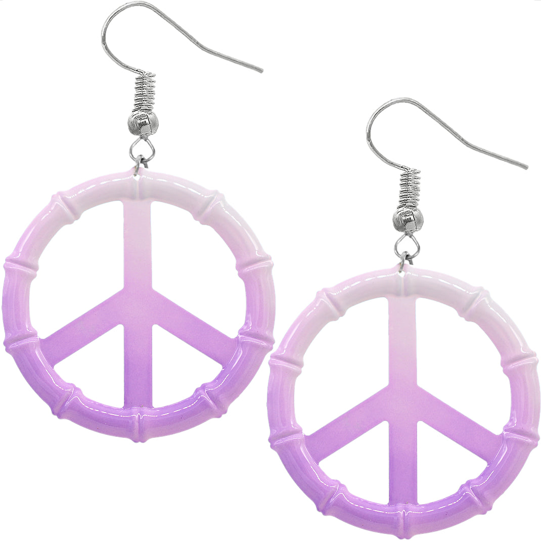 Purple Two Tone Large Peace Sign Metal Earrings