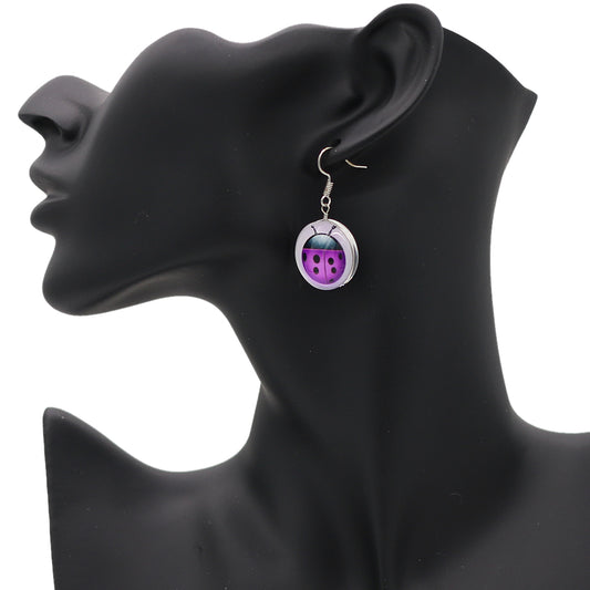 Purple Ladybug Dome Cabochon Mini Earrings