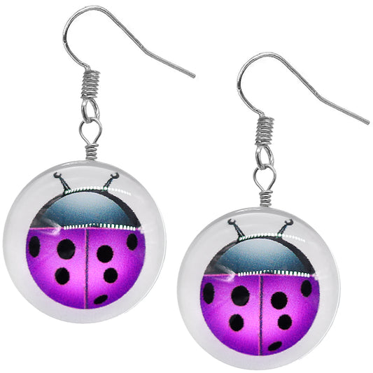 Purple Ladybug Dome Cabochon Mini Earrings