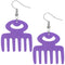 Purple Afro Pick Wooden Dangle Earrings