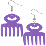 Purple Afro Pick Wooden Dangle Earrings