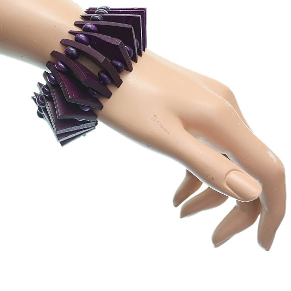 Purple Wooden Geometric Triangle Stretch Bracelet