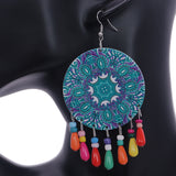 Blue Multicolor Wooden Bead Kaleidoscope Pattern Earrings