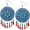 Blue Multicolor Wooden Bead Kaleidoscope Pattern Earrings