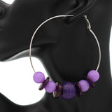 Purple Large Beaded Hoop Earrings