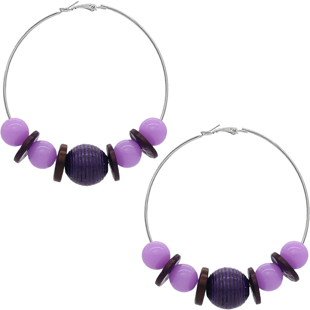 Purple Large Beaded Hoop Earrings
