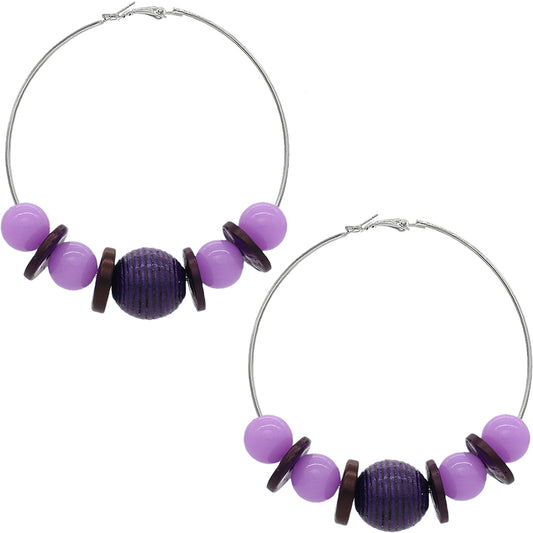 Purple Large Beaded Hoop Earrings