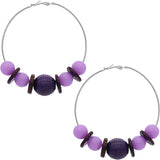 Purple Large Beaded Hoop Earrings