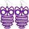 Purple Wooden Hoot Owl Earrings