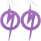 Purple Wooden Round Lightning Thunderbolt Earrings