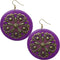Purple Wooden Round Antique Filigree Earrings