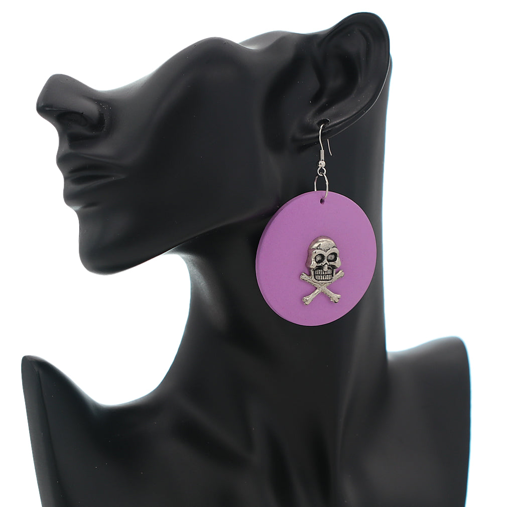 Purple Skull Wooden Dangle Earrings