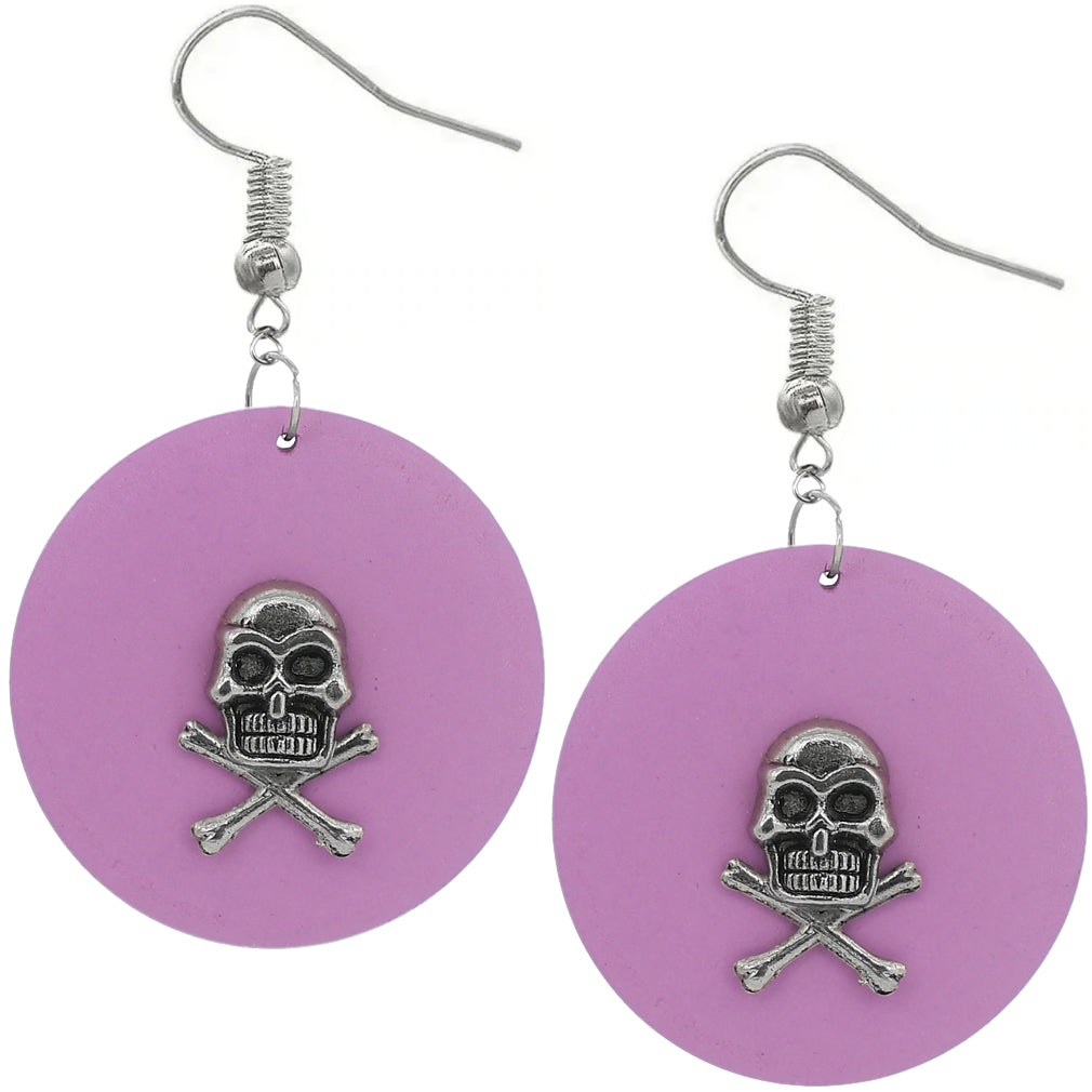 Purple Skull Wooden Dangle Earrings