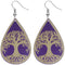 Purple Tree Of Life Wooden Teardrop Earrings