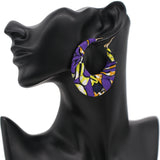 Purple Yellow Fabric Wrapped Hoop Earrings