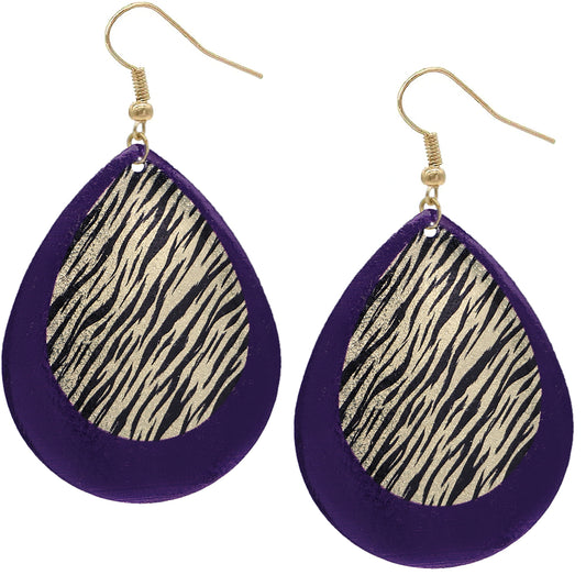 Purple Tiger Print Teardrop Earrings