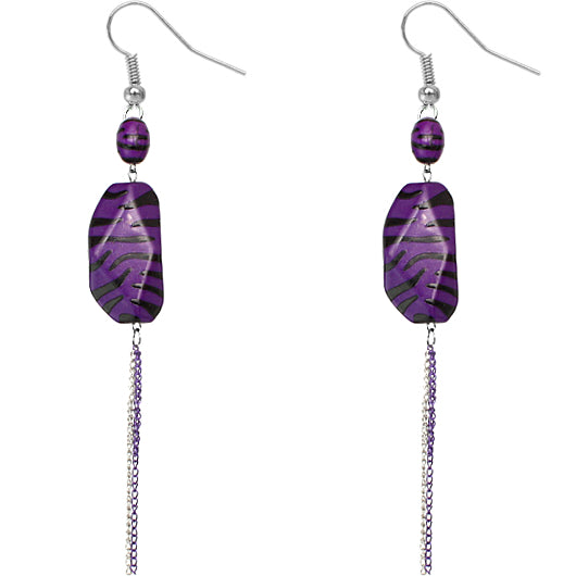 Purple Zebra Stripe Drop Chain Earrings