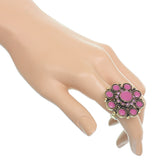Purple Antique Circular Floral Topper Adjustable Ring