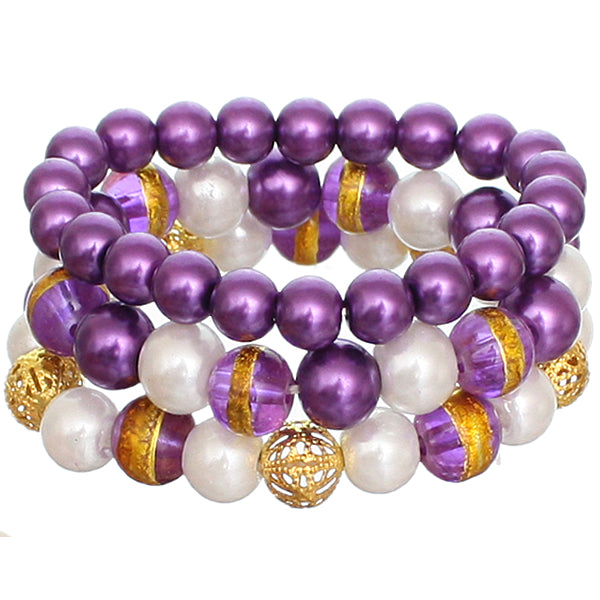Purple Faux Pearl Beaded Stretch Bracelets