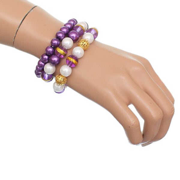 Purple Faux Pearl Beaded Stretch Bracelets